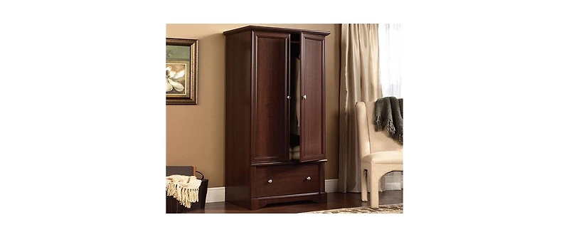Closet Armoire with Garment Rod & Drawer – Clothing Wardrobe Cabinet for Bedroom, Entryway, or Guest Room