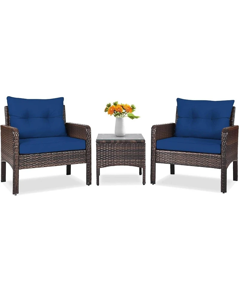 Slickblue 3-Piece Pe Rattan Outdoor Dining Patio Furniture Set with Cushions
