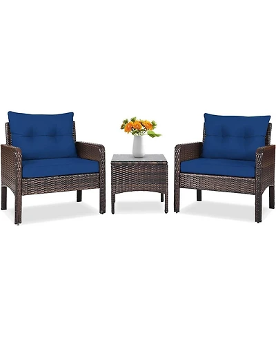 Slickblue 3-Piece Pe Rattan Outdoor Dining Patio Furniture Set with Cushions