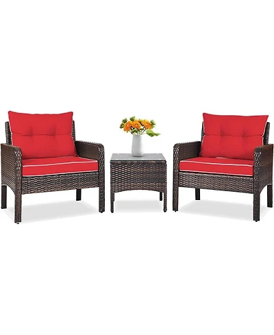 Slickblue 3-Piece Pe Rattan Outdoor Dining Patio Furniture Set with Cushions