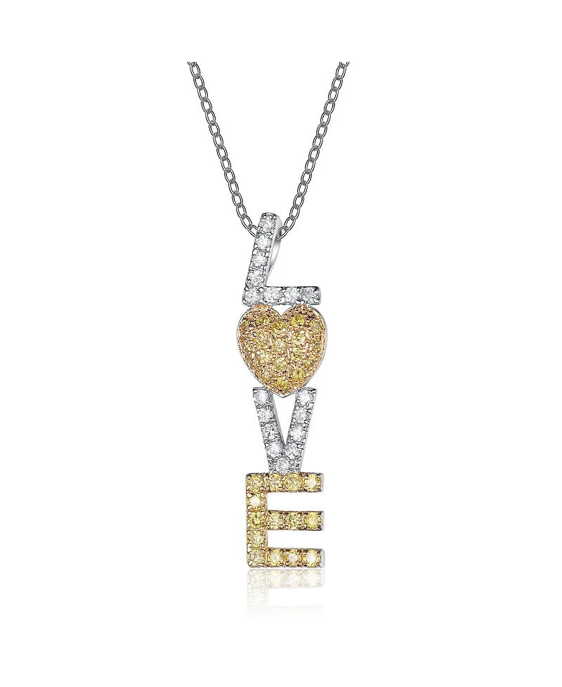 Sterling Silver Two Tone Cubic Zirconia And Lemon Love Pendant