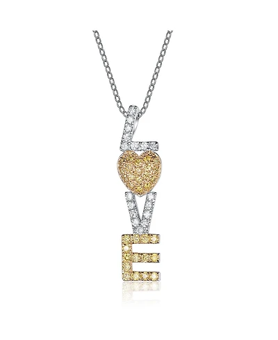 Sterling Silver Two Tone Cubic Zirconia And Lemon Love Pendant
