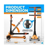 Hurtle 3-Wheel Foldable Kids Scooter With Led Wheel Lights - Orange