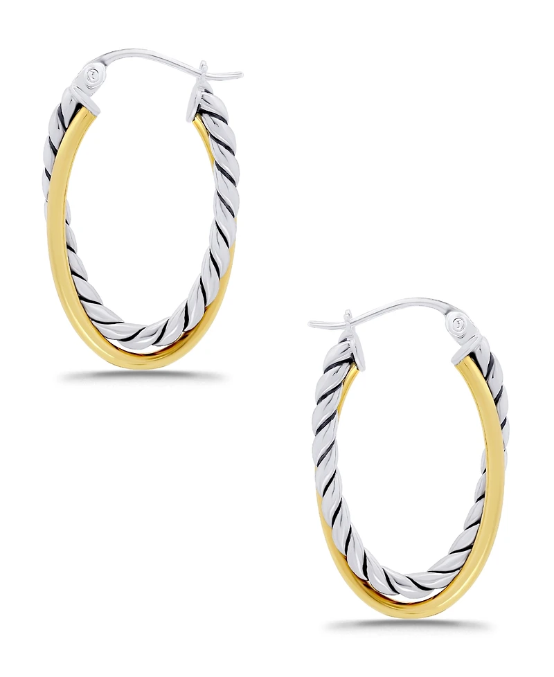 Macy's Oxidized Oval Two Row Polish Tubing Click Top Hoop Earrings