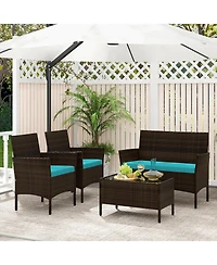 Gymax 4 Piece Patio Rattan Conversation Set Wicker Furniture Set w/ Chair Loveseat Outdoor