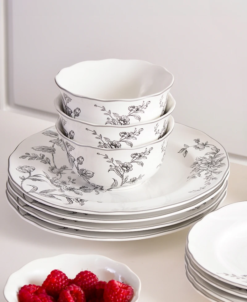 222 Fifth Bellamy Porcelain 12 Pc. Dinnerware Set, Service for 4