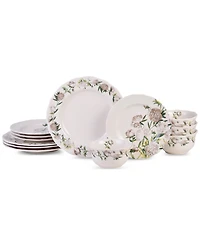 222 Fifth Luxe Peony Neutral Porcelain 12 Pc. Dinnerware Set, Service for 4