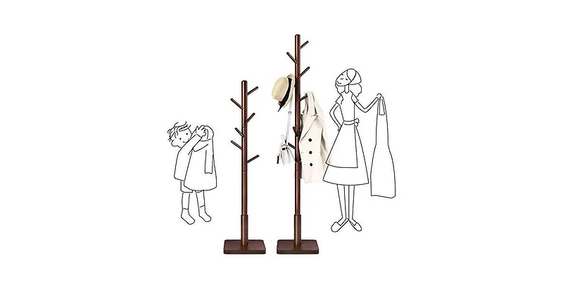 Slickblue Adjustable Height Mid-Century Modern Style Coat Rack in Wood Finish