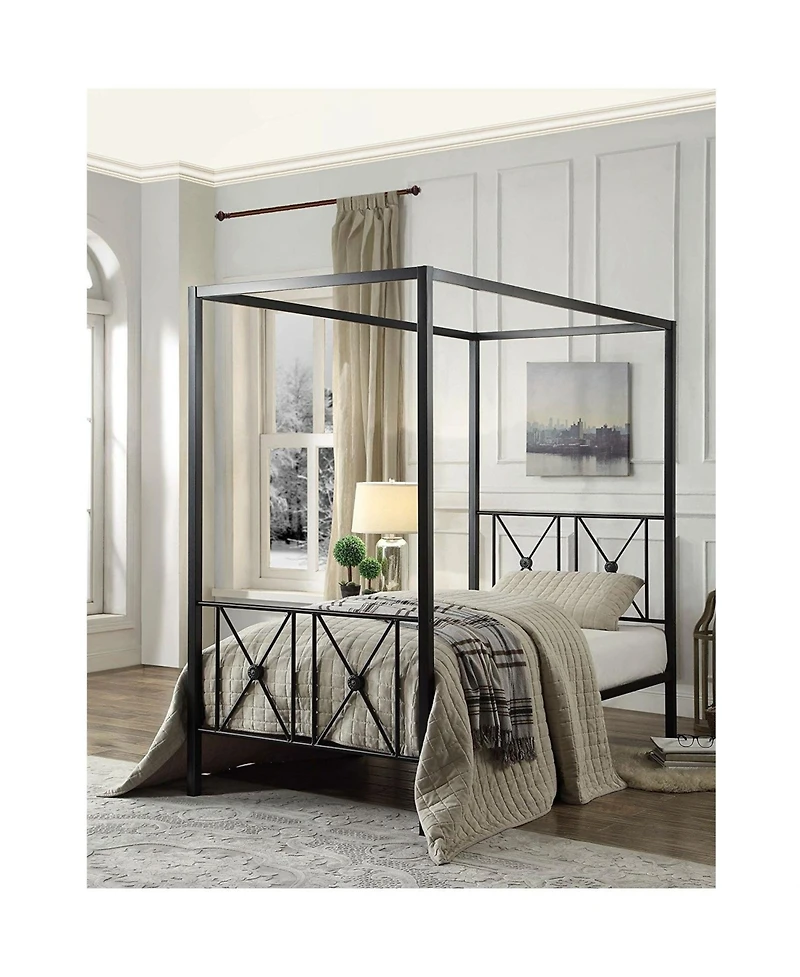 Slickblue Metal Canopy Bed Frame with Medallion Accents