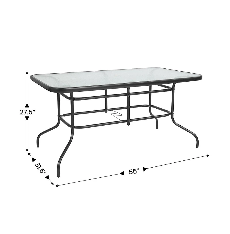 Emma+Oliver Seven Piece Patio Table Set With Metal Tempered Glass Top And 6 Flex Comfort Stacking Chairs
