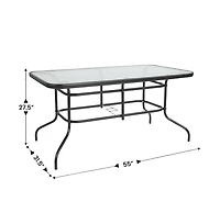 Emma+Oliver Seven Piece Patio Table Set With Metal Tempered Glass Top And 6 Flex Comfort Stacking Chairs