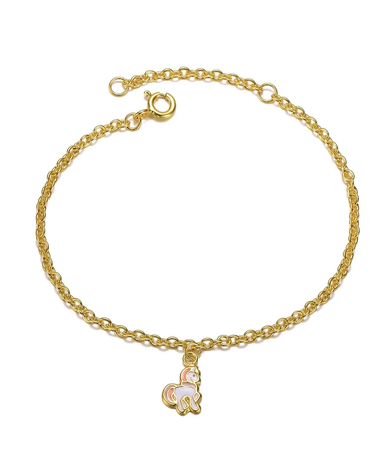 GiGiGirl 14k Gold Plated Pink & White Enamel Unicorn Charm Bracelet