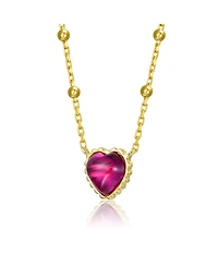 Sterling Silver 14K Gold Plated Red Cubic Zirconia Heart Necklace