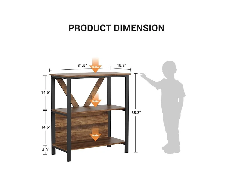 gaomon 3 Tier Bookshelf with Led Lights, Bookcase with Open Display Shelves