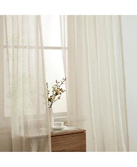 Hlc.me Lena Burlap Flax Linen Semi Sheer Privacy Sun Light Filtering Transparent Window Tab Top Thick Curtains Drapery Panels 2 Panels