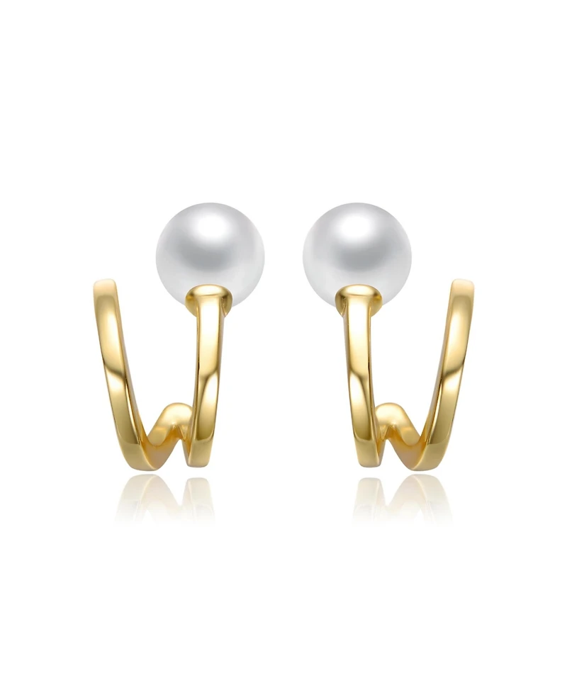 Sterling Silver 14K Gold Plated with White Freshwater Pearl Curved Earrings