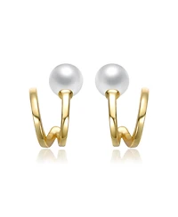 Sterling Silver 14K Gold Plated with White Freshwater Pearl Curved Earrings