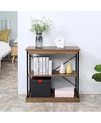 Homcom 2-Tier Shelf, Modern Style Bookshelf with Metal Frame for Living Room, Bedroom, and Office, Brown