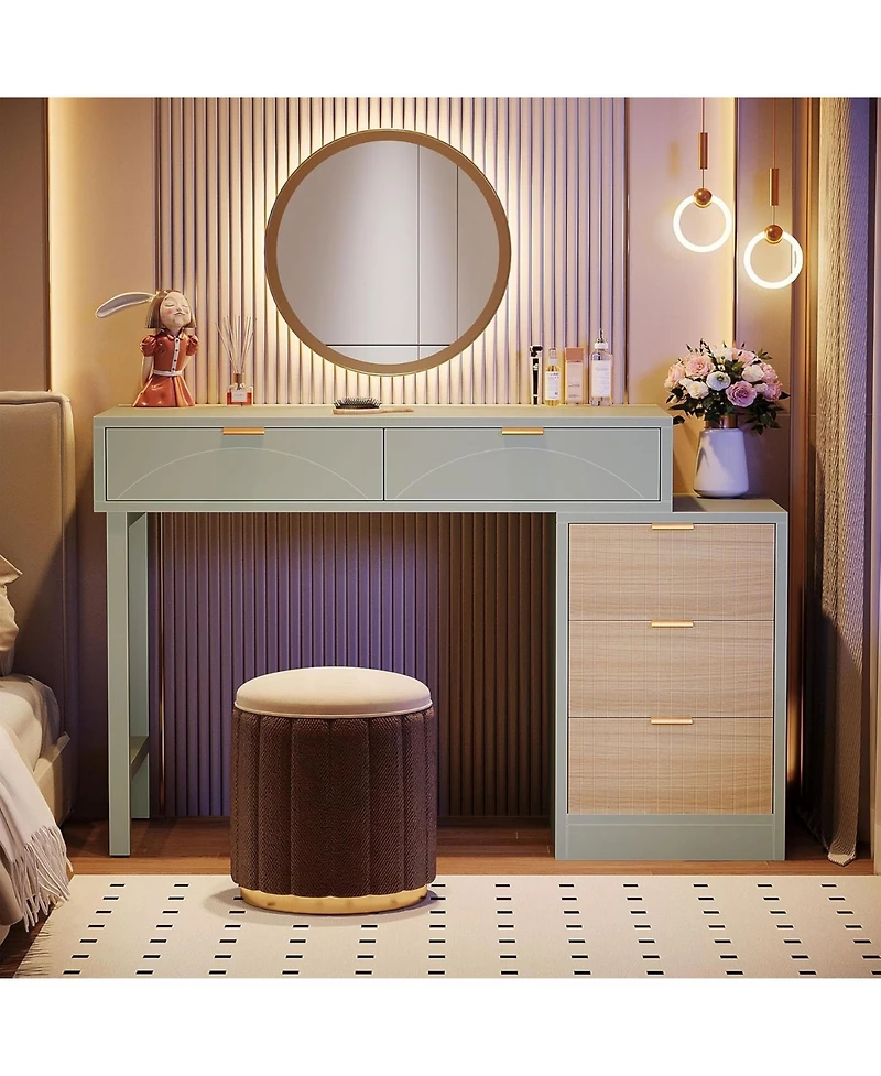 Tribesigns Makeup Vanity Desk with 5 Drawers, Modern Vanity Desk with Storage, Small Wood Dressing Table for Bedroom, Narrow Space (Without Mirror)