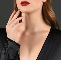 14k Yellow Gold Plated with Cubic Zirconia Pave Triple Chain Link Ring