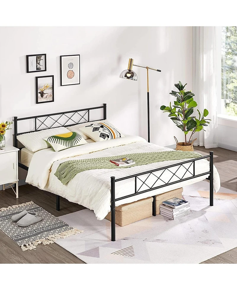 Slickblue Traditional Powder Coated Slatted Platform Bed - Durable and Stylish Bed Frame