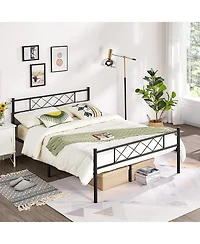 Slickblue Traditional Powder Coated Slatted Platform Bed - Durable and Stylish Bed Frame