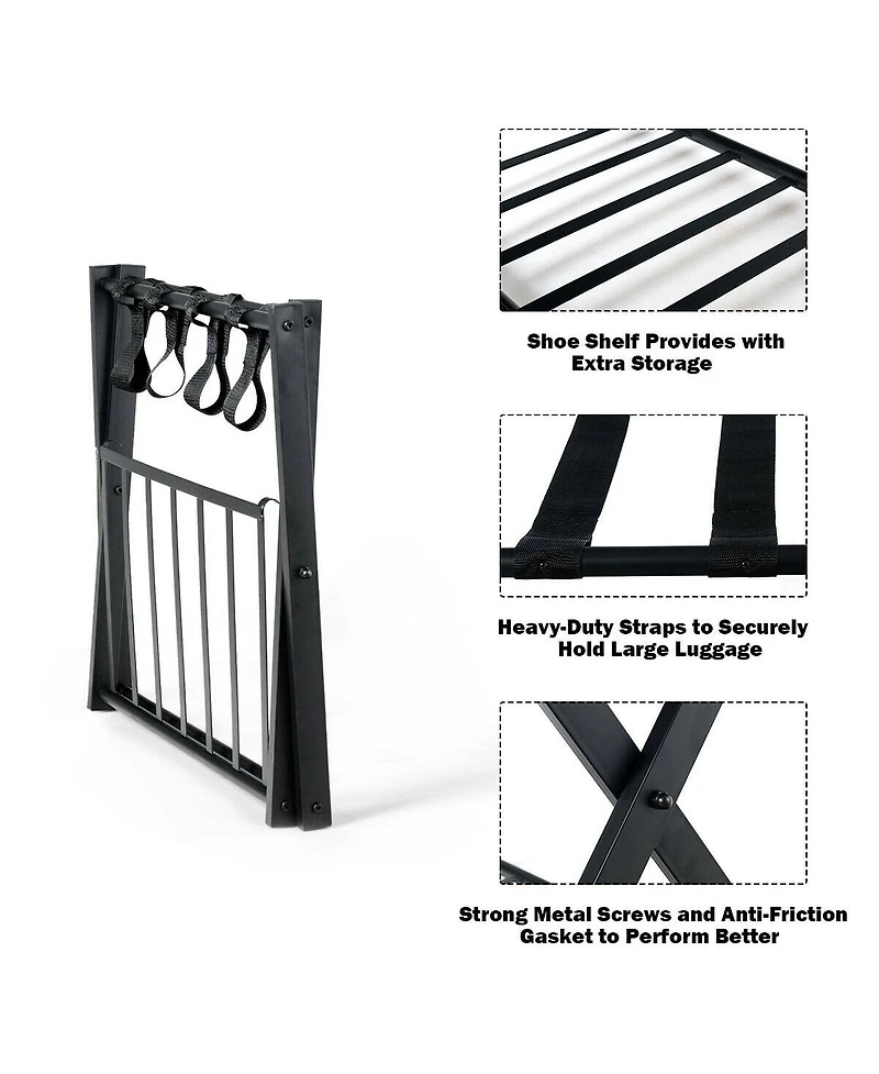 Gouun Set of 2 Folding Metal Luggage Racks with Storage Shelf and Non-Slip Feet