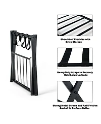 Gouun Set of 2 Folding Metal Luggage Racks with Storage Shelf and Non-Slip Feet