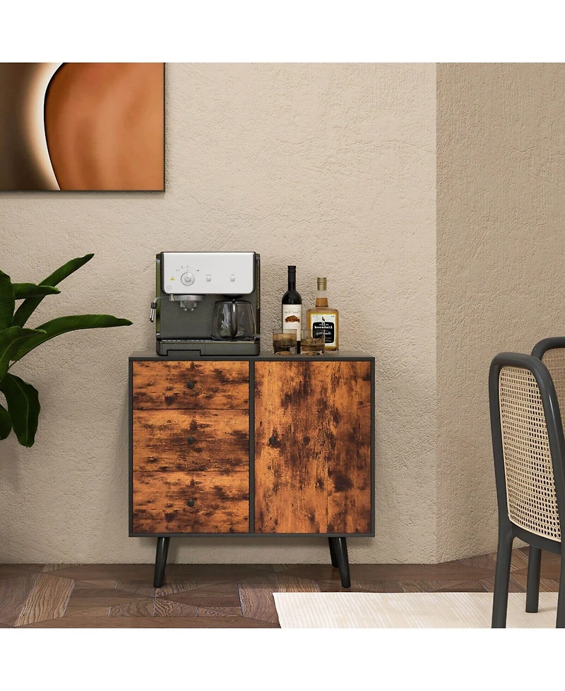 Gouun Mid-Century Wood Storage Cabinet with Door and 3 Drawers