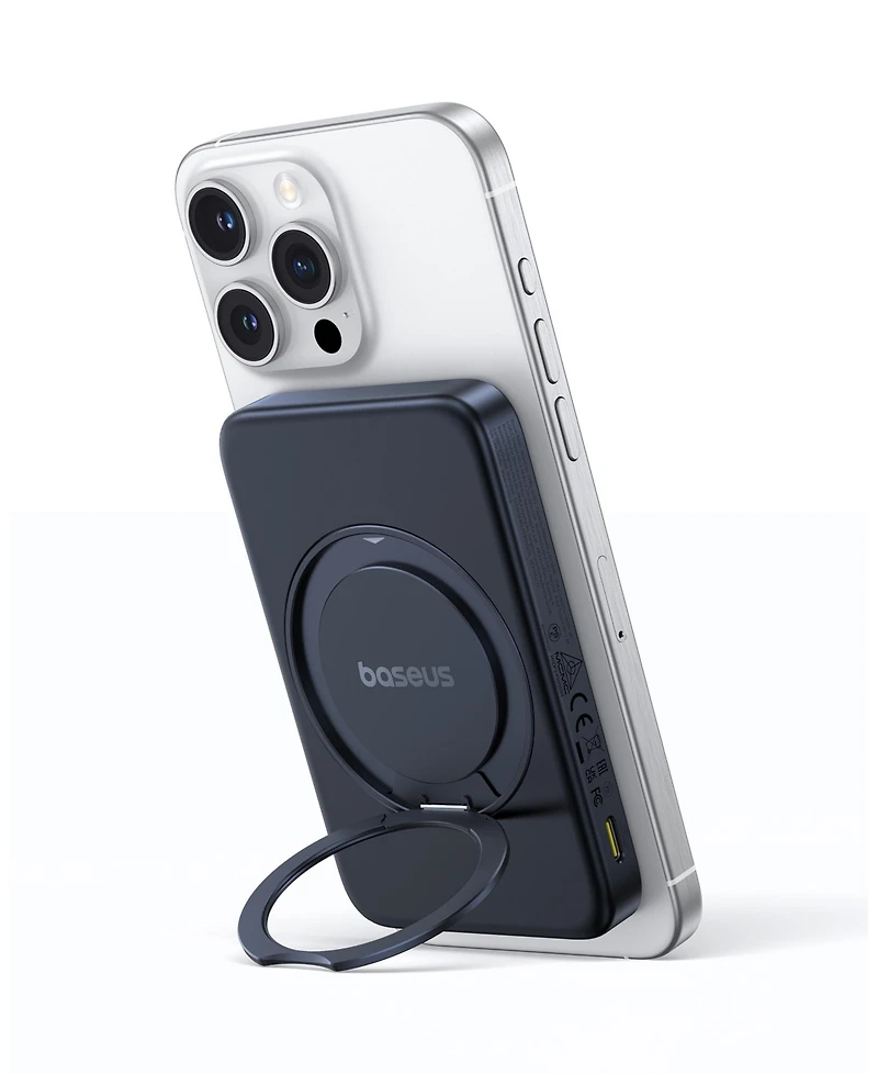 Baseus Qi2 Magnetic Power Bank 20W MagSafe Portable Charger 5000mAh Bracket Battery Pack with 360°Rotatable Ring Stand PicoGo