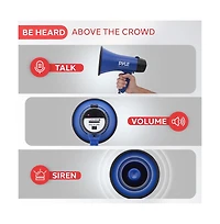Pyle 20-Watt Mini Megaphone Speaker with Siren, Adjustable Volume, Portable, Battery Operated, Blue Bullhorn