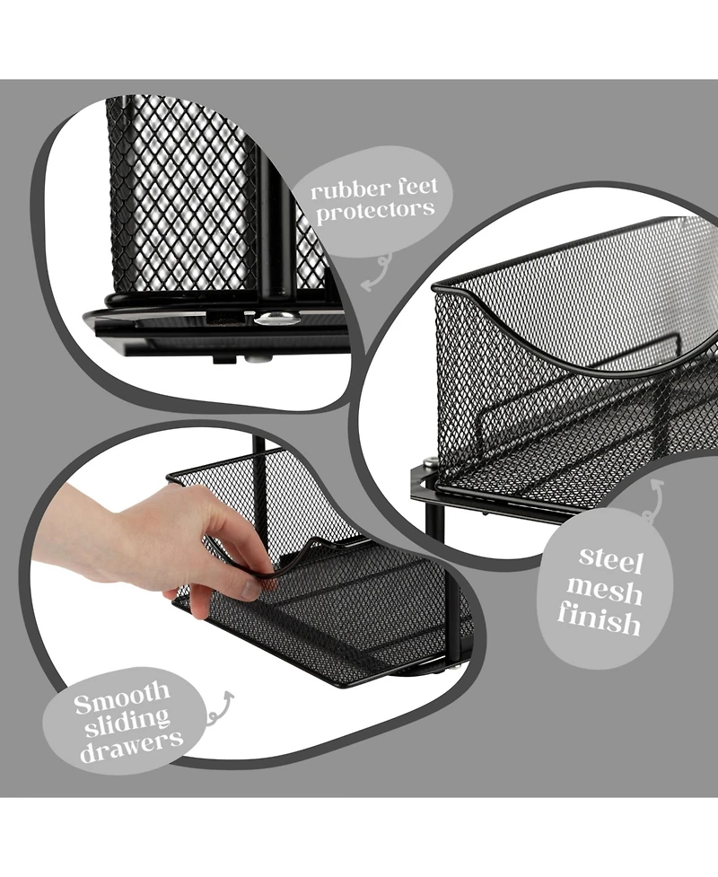 Sorbus 2 Pack 2 Tier Baskets with Mesh Sliding Drawers - Ideal Cabinet, Under the Sink, etc - Great for Bathroom, Kitchen, Office
