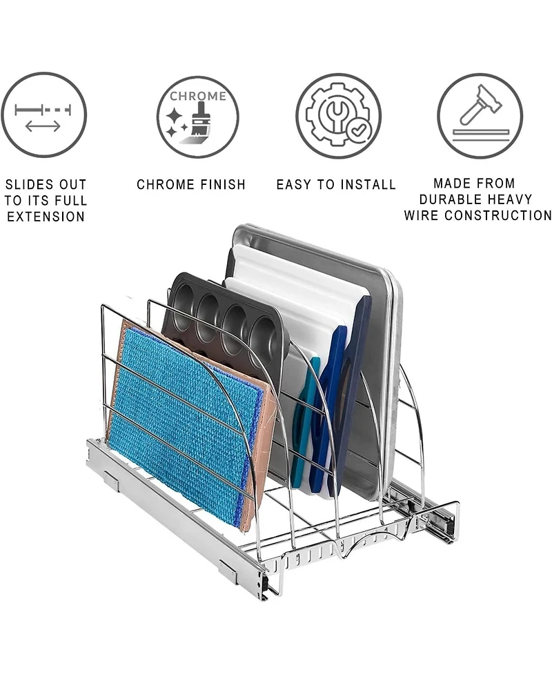 Florida Brands Bakeware Pull Out Organizer for Cookie Sheet, Cutting Board, Bakeware, and Tray 12.5 x 21 In