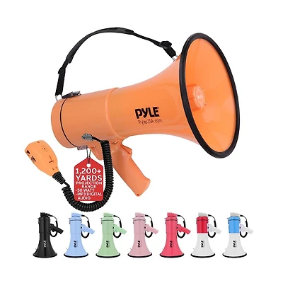 Pyle 50-Watt Portable Megaphone with Siren, MP3 Input, Automatic Siren, Shoulder Strap, Lightweight