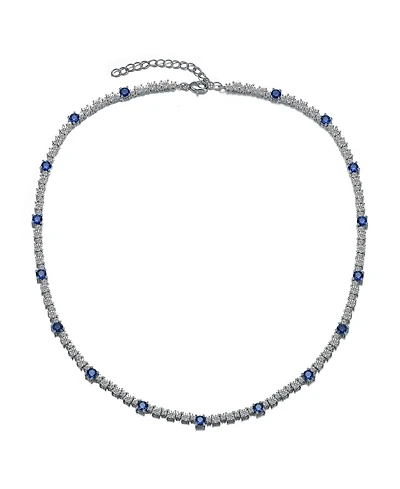 White Gold Plated Clear or Blue Sparkling Cubic Zirconia Tennis Chain Necklace