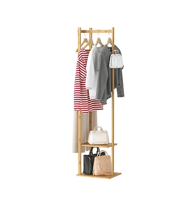 Unho Bamboo Freestanding Cloth Rack: Multi-functional Clothes Stand with Solid Base