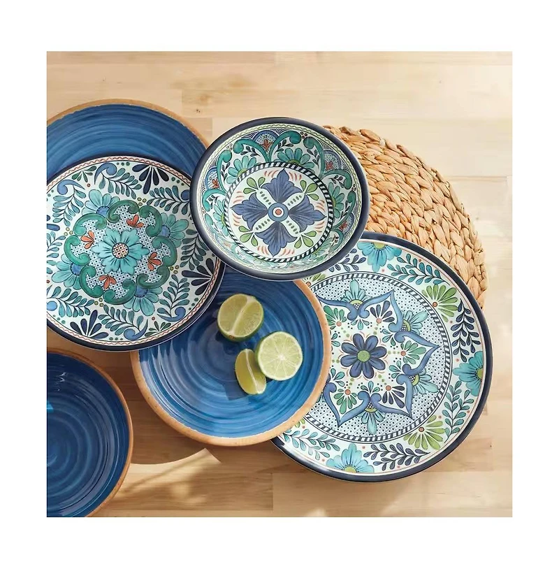 Melamine Floral Dinnerware Set – 12-Piece Lightweight Plates & Bowls, Service for 4, Outdoor Safe