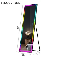 Vlsrka Wall-mounted or freestanding rectangular full-length mirror with adjustable Rgb lighting.