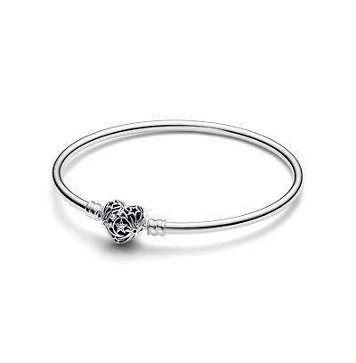 Pandora Sterling Silver Heart Clasp Bangle Bracelet
