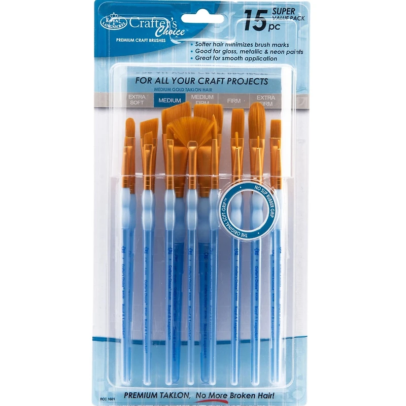 Royal & Langnickel Crafter's Choice Gold Taklon Paint Brushes, 15pc