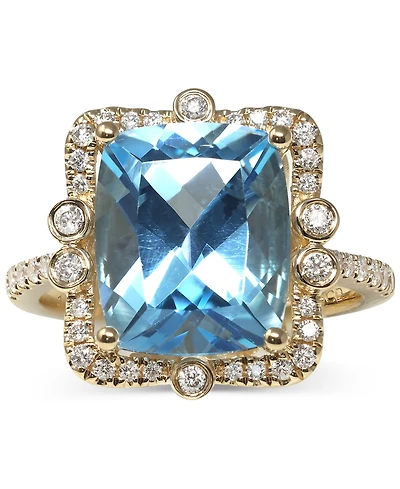Blue Topaz (6 ct. t.w.) & Diamond (1/2 ct. t.w.) Cushion Halo Ring in 14k Gold