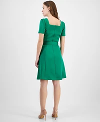 Donna Rico Women's Square-Neck Belted Short-Sleeve Dress