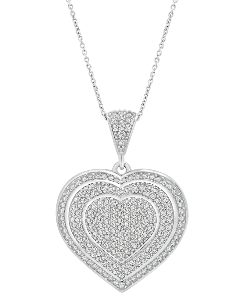Diamond Heart Halo Cluster 18" Pendant Necklace (3/4 ct. t.w.) in Sterling Silver, Exclusively at Macy's