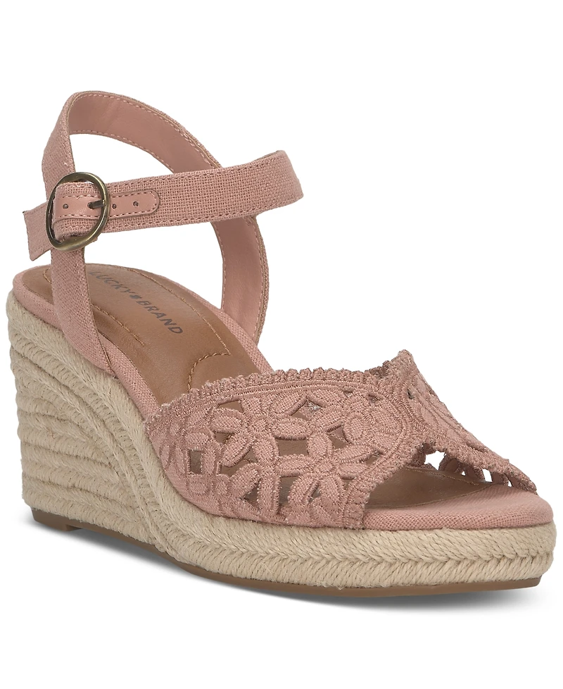Lucky Brand Women's Coyna Floral Lace Platform Espadrille Wedge Sandals
