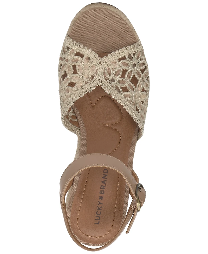 Lucky Brand Women's Coyna Floral Lace Platform Espadrille Wedge Sandals