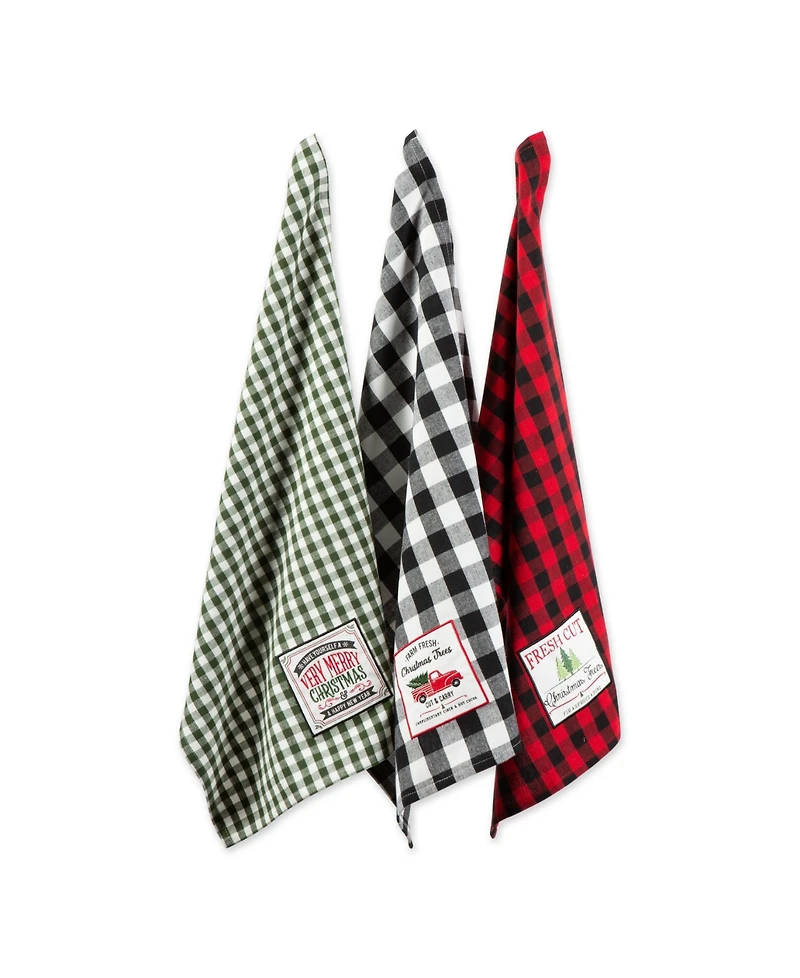 Design Imports Assorted Christmas Tree Farm Embellished Dishtowels, Set of 3