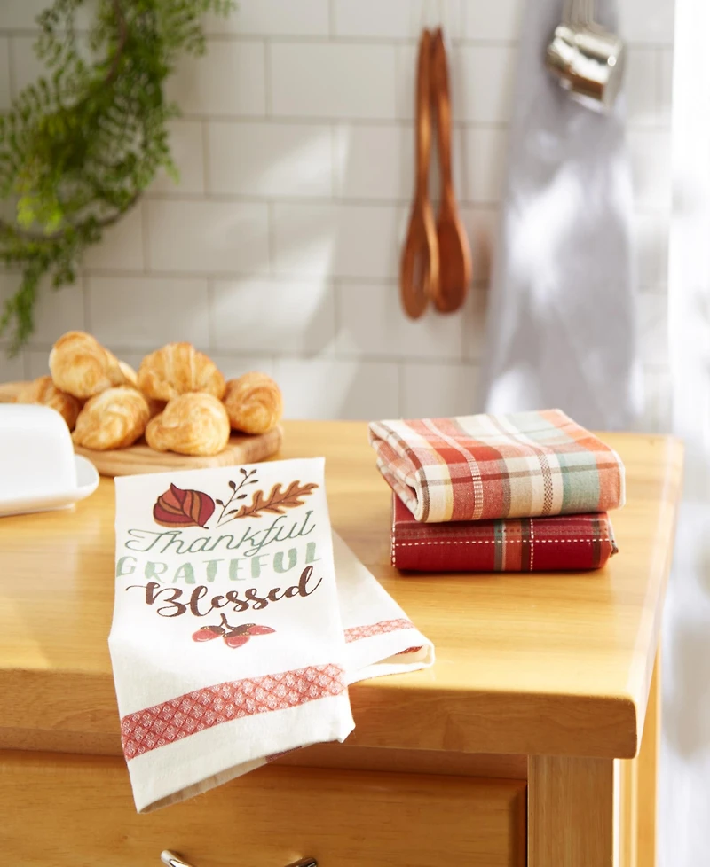 Design Imports Assorted Thankful Grateful Blessed Dishtowel, Set of 3