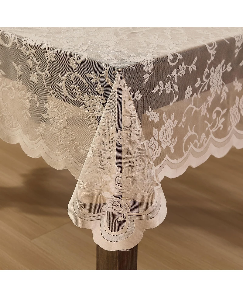 Hlc.me Harper Floral Lace Fabric Tablecloth, Lace Fabric Table Cloth for Rectangle Tables, Wrinkle Resistant Tablecloth, Patterned Scalloped Tableclot