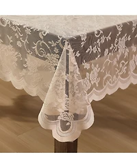 Hlc.me Harper Floral Lace Fabric Tablecloth, Lace Fabric Table Cloth for Rectangle Tables, Wrinkle Resistant Tablecloth, Patterned Scalloped Tableclot