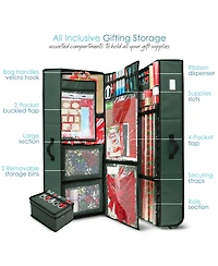 Hearth & Harbor Premium Holiday Gift Wrapping Paper Accessories Storage Organizer Box - X-Large with Wheels 2 removable Bins